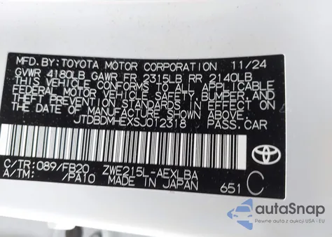 2025 Toyota Corolla Hybrid Le from USA, damaged, VIN JTDBDMHEXSJ012318